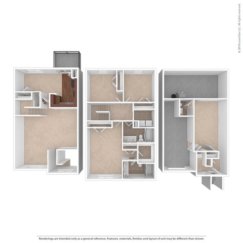 A diagram of a house layout with three different floor plans.
